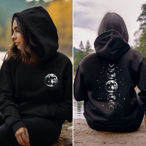 Moon Phases Hoodie, Mystical Moon Phase Hooded Sweatshirt