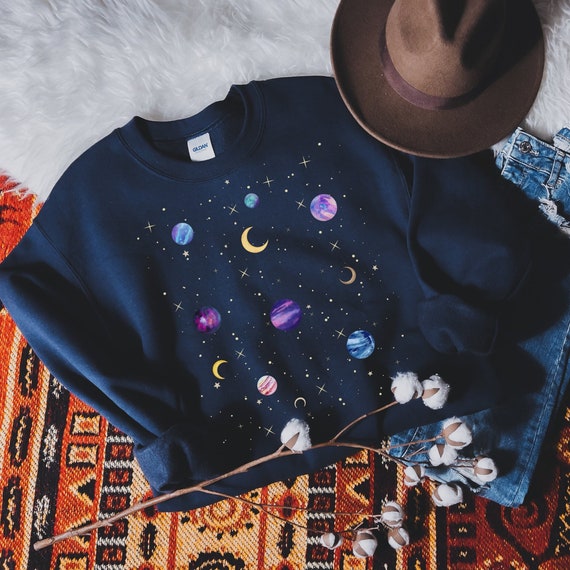 Celestial Sweatshirt, Moon Sweatshirt, Star Galaxy Sweater, Mystical Moon Phase Clothing, Astrology Astronomy, Moon Graphic Pullover, Gifts