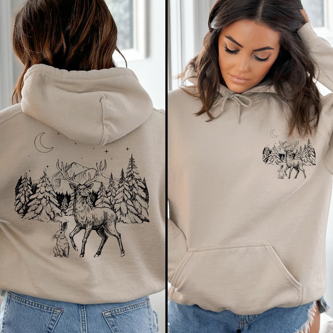 Floral Deer Hoodie Retro Coral