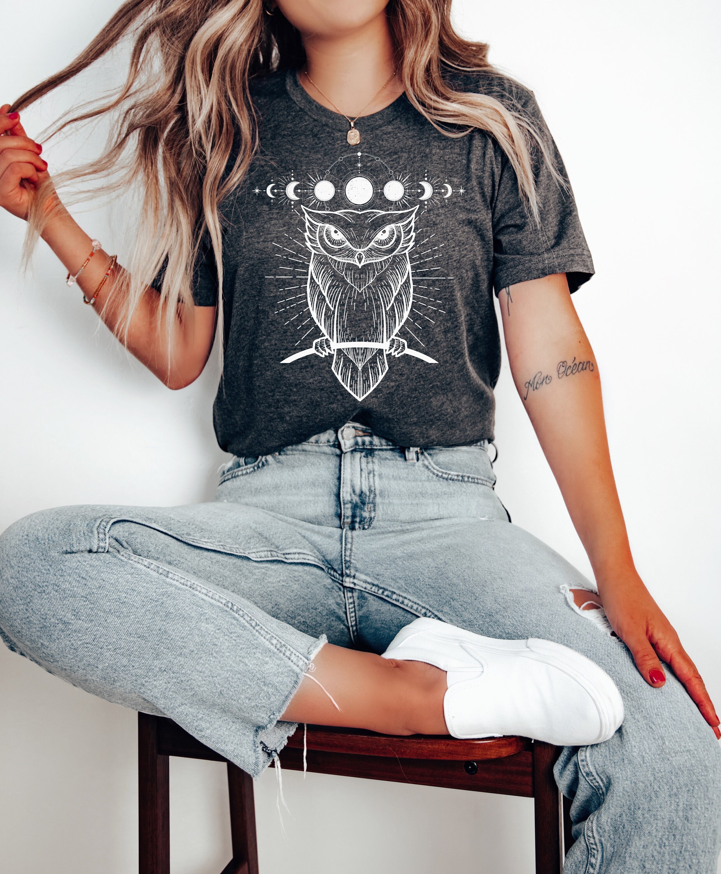 Moon Phase Owl Shirt, Celestial T Shirt, Star Galaxy T Shirt's, Mystical Moon Phase Shirt, Astro
