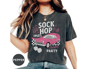 Sock Hop T-Shirt, 1950s Party Tee, Rockabilly T-Shirt, Vintage Car, Retro Music, Dice Graphic, Party Design