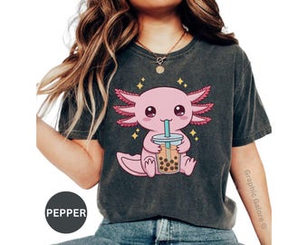 Comfort Colors - Kawaii Axolotl Boba Tea Shirt: Anime Fan Tee