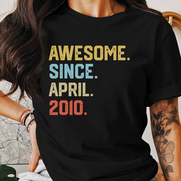 Vintage Style Awesome Since April 2010 T-Shirt, Retro Birthday Gift Tee, Unisex Graphic Shirt, Casual Fashion Top, Adult Birthday