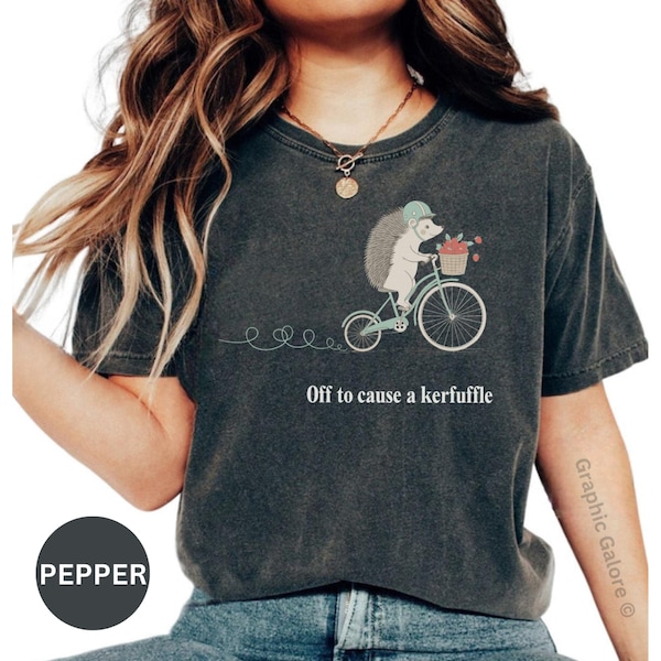 Hedgehog on Bicycle T-Shirt, Funny Animal Tee, Whimsical Hedgehog, Kerfuffle Gift, Cute Hedgehog Art, Cycling T-Shirt, Quirky Tee