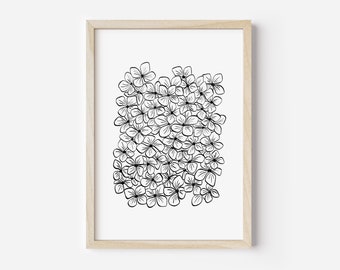 Hydrangea Printable Wall Art, Hydrangea Print Download, Black and White Floral Wall Art, Floral Wall Decor, Black White Art Download