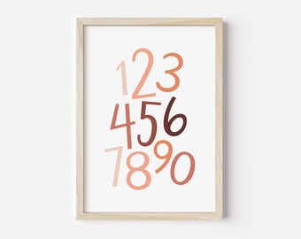 Numbers Wall Art Printable, Boho Printable Wall Decor, Earthtone Rainbow Art, Printable Nursery Wall Art, Kids Wall Art, Rainbow Wall Art