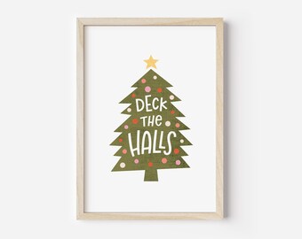 Decore a árvore de Natal dos corredores, arte de parede para impressão de Natal, arte de parede de férias, arte retrô de Natal, decoração de parede de Natal, DOWNLOAD DIGITAL