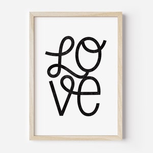 Love Wall Art Printable, Love Wall Art Digital Download, Black & White Love Wall Decor, Valentine&#39;s Day Wall Art, Black and White Wall Art