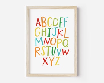 Art mural Alphabet imprimable, Décor mural imprimable, Art mural alphabet dessiné à la main, Art mural de pépinière imprimable, Art mural pour enfants, Art mural arc-en-ciel