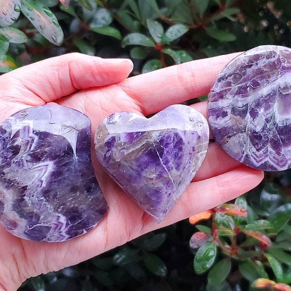 Dream Amethyst heart and moon, Amethyst Pocket Hearts | Metaphysical Healing Tool | Crown Chakra