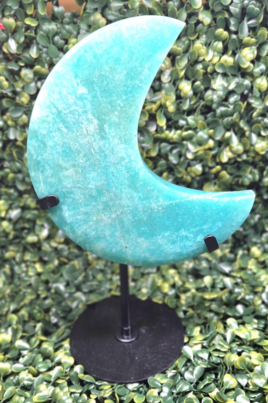 Amazonite Moon on Custom Stand | Calming & Truth Crystal | Celestial ...