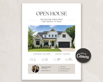 Modern Open House Flyer Template | Editable Canva Realtor Flyer | Real Estate Marketing Template | Property Listing Flyer | Listing Template