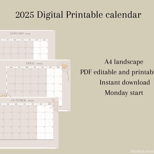 Printable 2025 Monthly Calendar 2025 PDF Calendar Floral Minimalist Calendar Instant Download Calendar