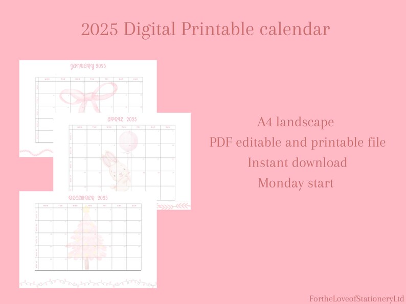 Printable 2025 Monthly Calendar 2025 PDF Calendar Pink Coquette ...