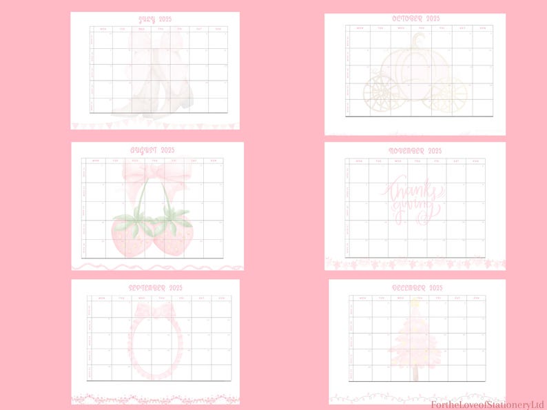 Printable 2025 Monthly Calendar 2025 PDF Calendar Pink Coquette ...