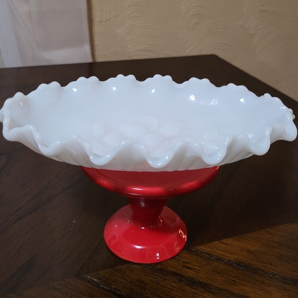 Vintage Milk Glass Candy Dish with Ruffled Edge  by Hazel Atlas   VMG-2