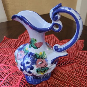 Vintage Blue and White Water Pitcher  Hand Painted  PWJ-01