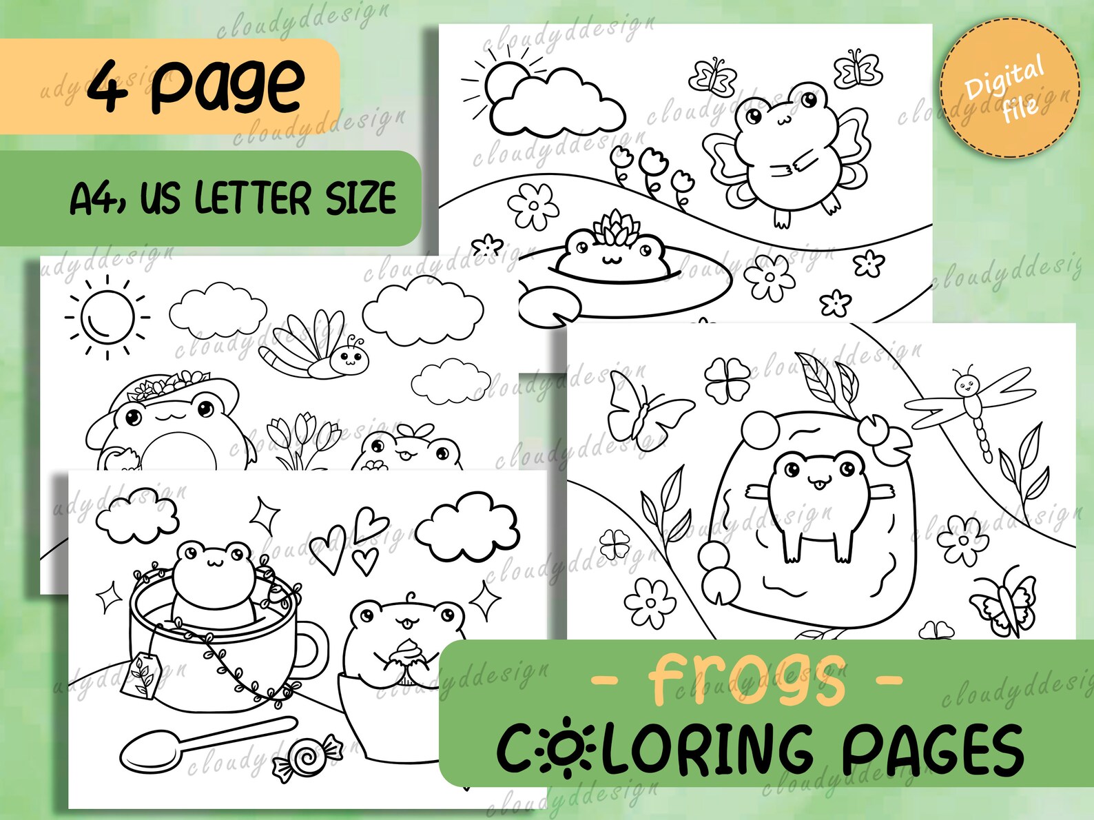 Kids Coloring Pages Printable PNG, Cute Kawaii Frogs Coloring for Kids ...