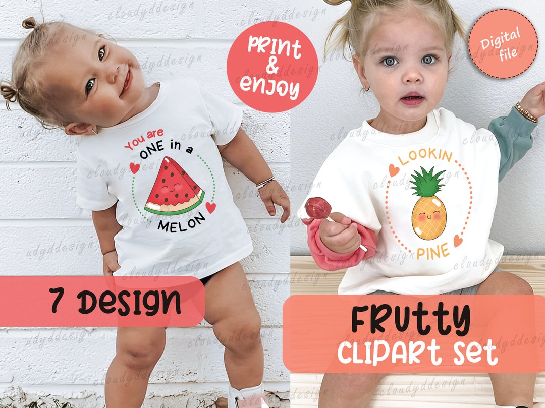 Cute Fruits Clipart Set ,PNG ,kids Shirt Design, Sublimation, Kawai