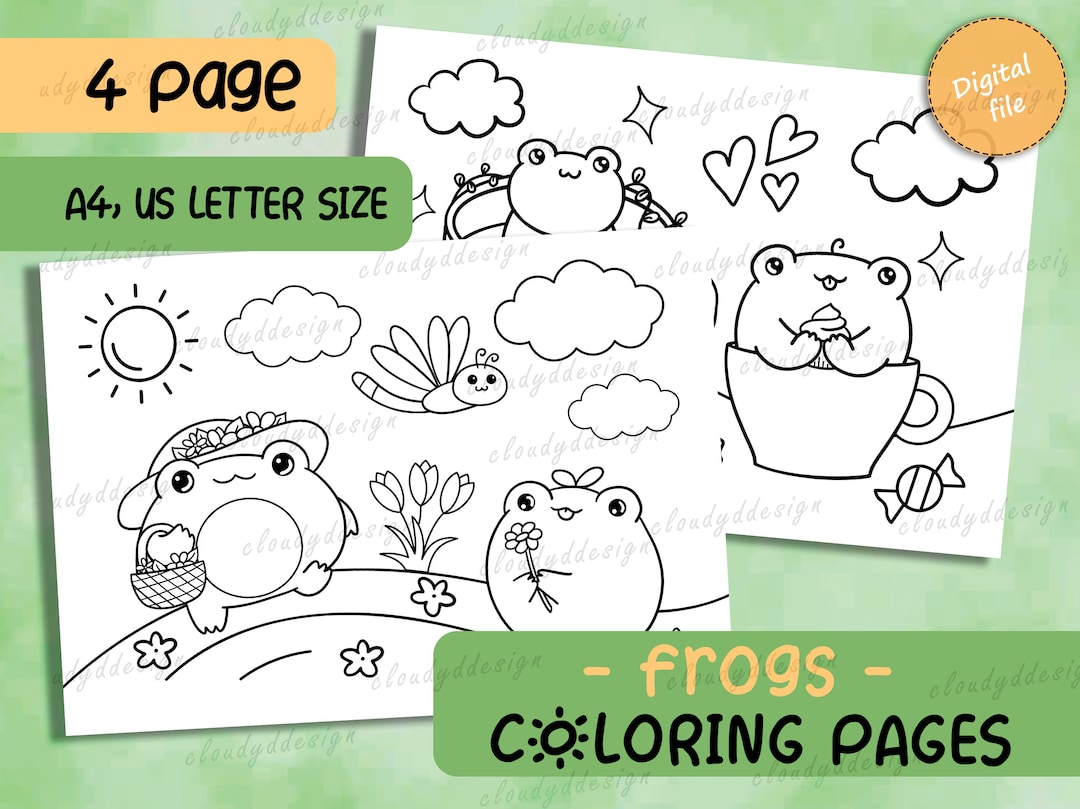 Kids Coloring Pages Printable PNG, Cute Kawaii Frogs Coloring for Kids ...