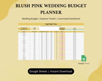 Champagne Gold Wedding Budget Planner, Wedding Budget Tracker, Guest List, Wedding Checklist, Excel Google Sheets Wedding Template