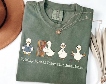 Comfort Colors Totally Normal Librarian Activities Shirt, Funny Book Lover Tee, Library Squad Top, Media Specialist Gift