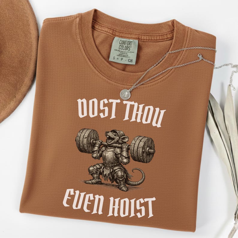 Dost Thou Even Hoist Shirt | Medieval Mouse Gym Tee | Funny Weightlifting T-Shirt | Ren Faire Fitness | Fantasy Gym Rat Gift Yam