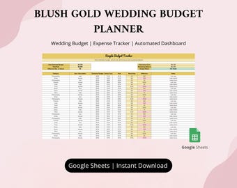 Planificador de presupuesto de boda color oro champán, seguimiento del presupuesto de boda, lista de invitados, lista de verificación de boda, plantilla de boda en Excel y Google Sheets