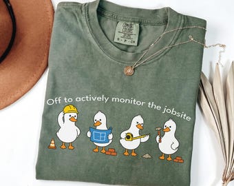 Comfort Colors Off To Actively Monitor The Jobsite Shirt, Funny Construction Tee, Retro Foreman Top, Blue Collar Gift