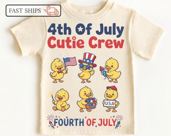 4th Of July Cutie Crew Kids Shirt, Patriotic Duck Toddler Tee, Independence Day Baby Outfit, America 250 Fireworks Top