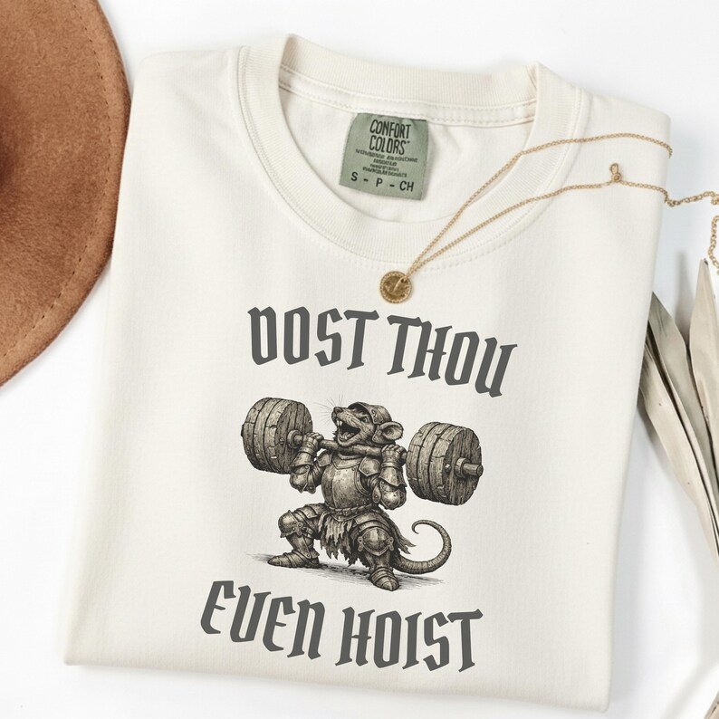 Dost Thou Even Hoist Shirt | Medieval Mouse Gym Tee | Funny Weightlifting T-Shirt | Ren Faire Fitness | Fantasy Gym Rat Gift image 5