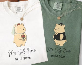 Custom Mr and Mrs Silly Bear Shirt, Matching Couple Wedding Gift, Bride Groom Honeymoon Tee, Comfort Colors
