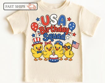 USA Birthday Squad 4th Of July Kids Shirt, Patriotic Duck Toddler Tee, Sibling Matching Outfit, Independence Day Baby Top