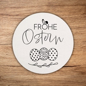 24 hochwertige "Frohe Ostern" Aufkleber, 4 cm rund aus edlem Strukturpapier, cremeweiß