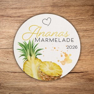 12 high-quality pineapple jam labels, round