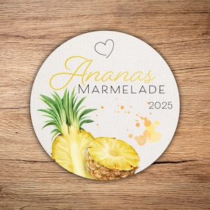 12 high-quality jam labels pineapple, round