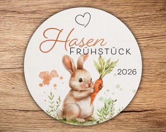 12 hochwertige "Hasenfrühstück" Etiketten , rund