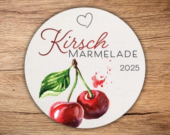 12 high-quality &quot;cherry jam&quot; labels, round