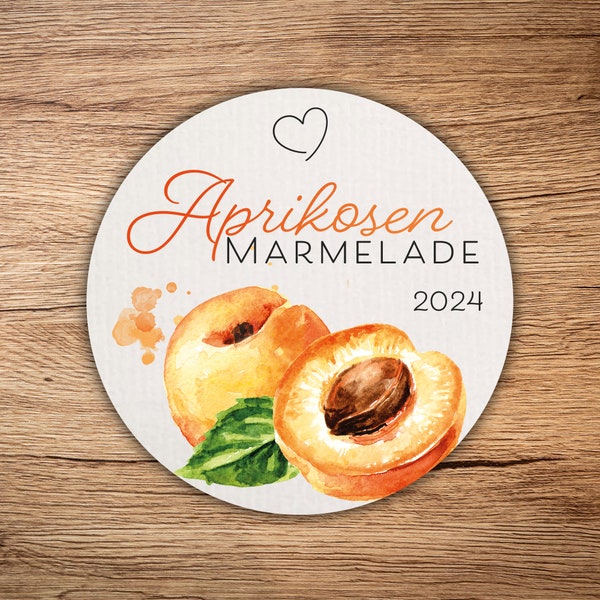 12 hochwertige Marmeladenetiketten Aprikose, rund aus edlem Strukturpapier, cremeweiß