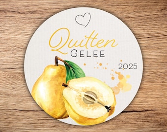 12 high-quality &quot;Quince Jelly&quot; labels, round