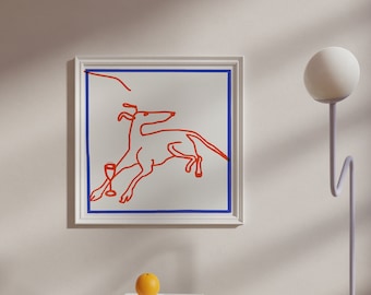 Italian Greyhound with Wine, Dog Art, Sighthound Dog Owner Lover, Minimal Square Wine Print, Digital Instant Download