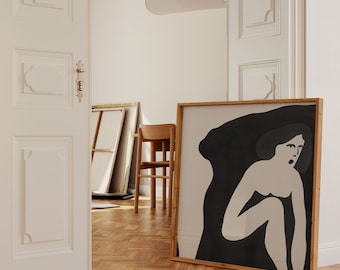 Lady in Black, Abstract Wall Decor, Female Figures, Feminine Print, Square Art, Digital Instant Download