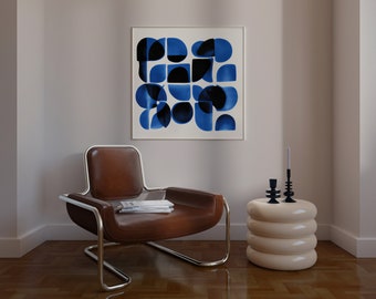 Black and Blue Circles Wall Decor, Abstract Art Print, Contemporary Geometric Art, Square Art, Digital Instant Download