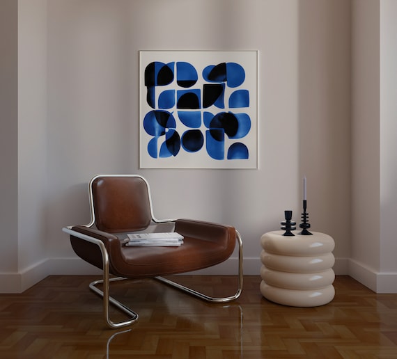 Black and Blue Circles Wall Decor, Abstract Art Print, Contemporary Geometric Art, Square Art, Digital Instant Download