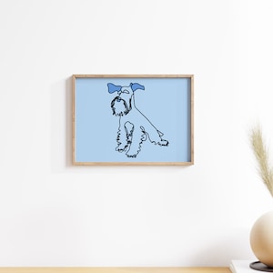 Schnauzer nano, stampa artistica blu, stile minimal, orizzontale, download immediato, stampa digitale, illustrazione scarabocchiata, arte canina