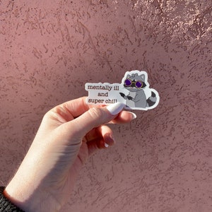 Mentally Ill Super Chill Raccoon Sticker