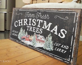 Farm Fresh Christmas Trees Sign Vintage Christmas Decor Primitive Red Truck Christmas Sign Metal Canvas Wood Holiday Decoration Front Porch