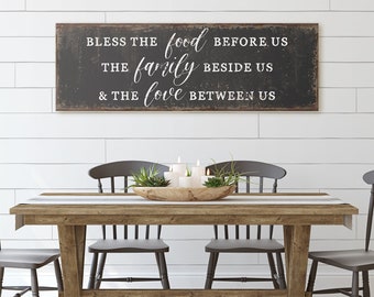 Bless the Food Before Us Family Beside Us Love Between Us Sign for Dining Room Wall Decor Kitchen Modern Farmhouse Home Decor Rustic Vintage