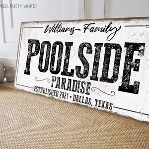 Custom Poolside Sign Personalized Family Name Pool Signs Outdoor Bar Decor Poolside Paradise No Diving Swimming Rustic Farmhouse Signs