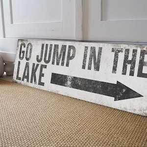 Go Jump In The Lake Sign Outdoor Lake Decor Lake House Signs Vintage Swimming Signs Gift Ideas for Dad Farmhouse Wall Art Rustic Old Large